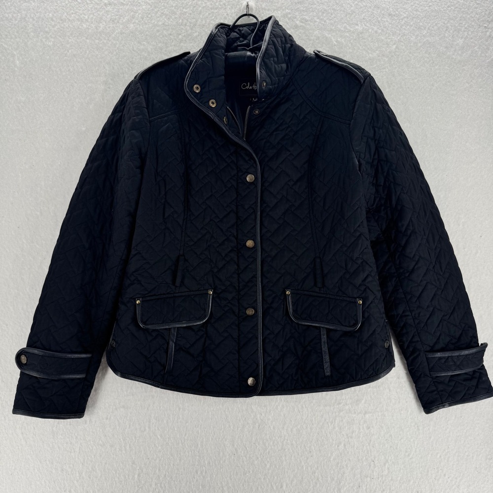 Cole Haan - Quilted Barn Jacket Leather Trim Thermore - Black - L - Womens